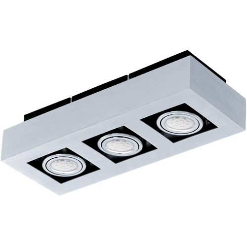 Loke 1 LED loftlampe i Børstet Aluminium og metal Sort og Krom, 3x5W LED, længde 36 cm, bredde 14 cm. højde 8,5 cm.